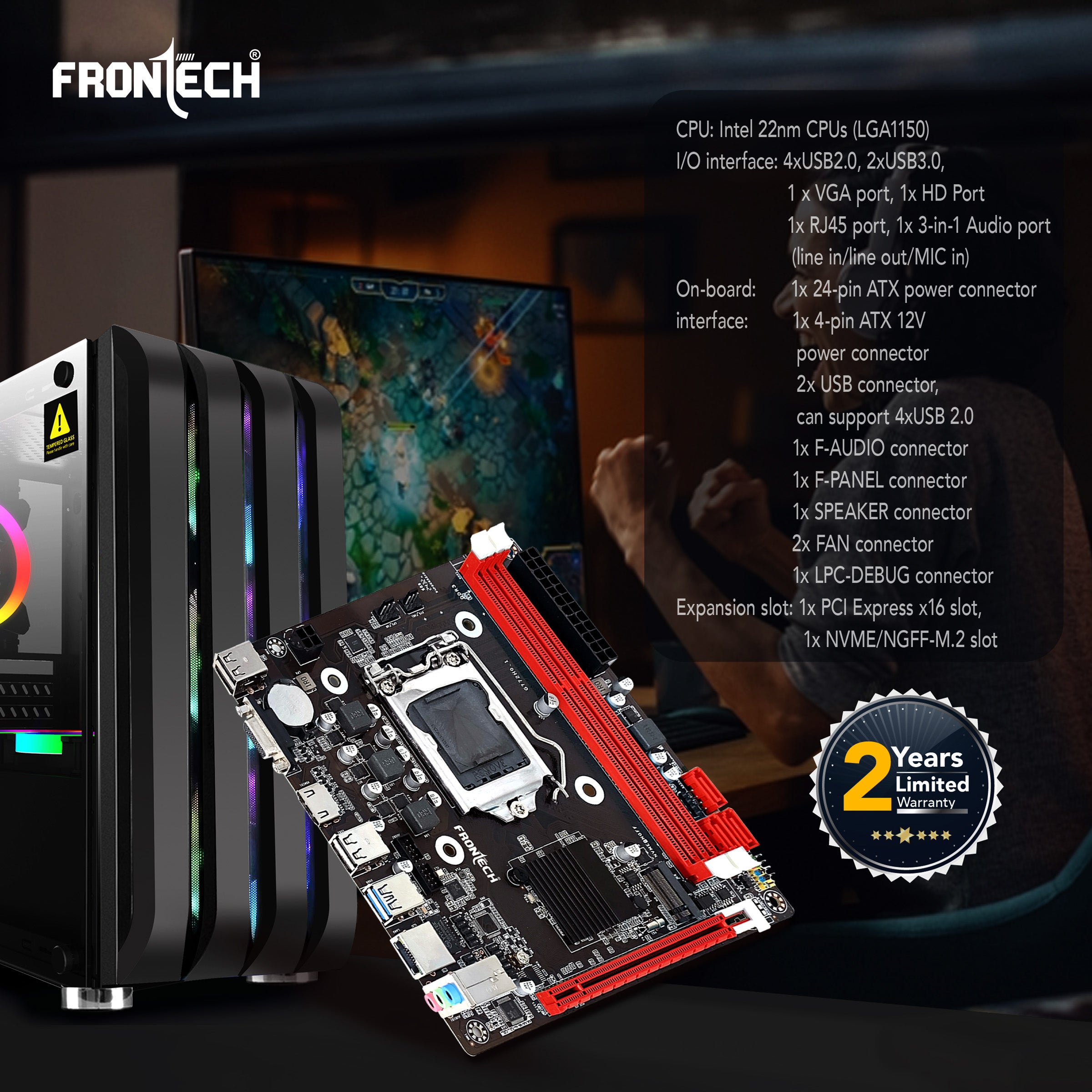 Frontech ProSeries H81 ATX Motherboard - Support Intel | AMD Processor,DDR4 | DDR5,PCIe Slots,LAN, Multiple USB Ports, HDMI | DisplayPort outputs Frontech ProSeries H81 ATX Motherboard - Support Intel | AMD Processor,DDR4 | DDR5,PCIe Slots,LAN, Multiple USB Ports, HDMI | DisplayPort outputs